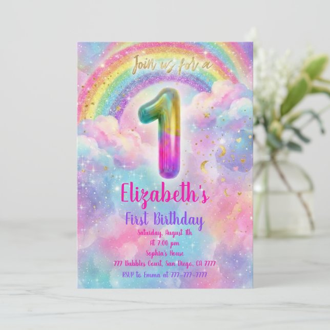 Invitation Balloons Anniversaire premier Anniversaire  (Debout devant)