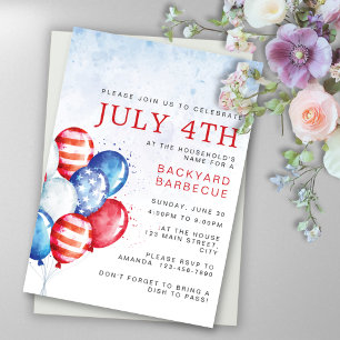 Invitation Balloons Aquarelle de Fête du 4 Juillet à Petit Pr