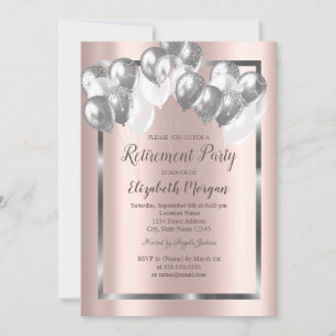 Invitation Balloons argentés chic, cadre, rose gold, retraite