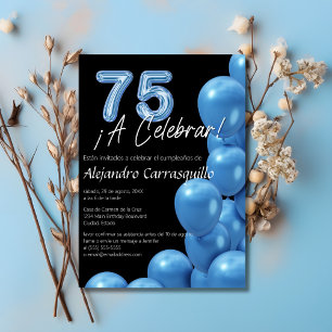 Invitation Balloons Bleus Clair Espagnols Noir 75ème Annivers