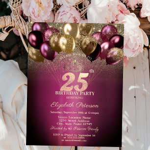 Invitation Balloons Bourguignons Pailletés 25ème Anniversaire