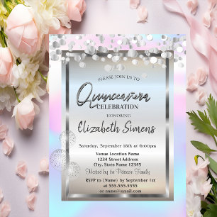Invitation Balloons Cadre Points Argent Holographique Quincea