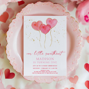 Invitation Balloons Coeur Rose Or Chéri Anniversaire