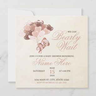 Invitation Balloons Coeur Tan Brown Baby shower Ours Teddy