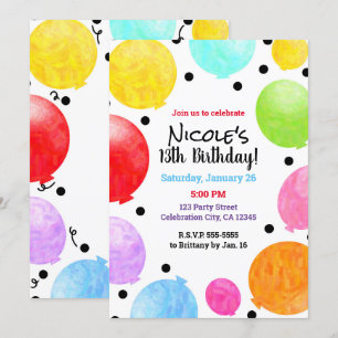 Invitation Balloons Colorés Amusants pour Célébration d'Anniv