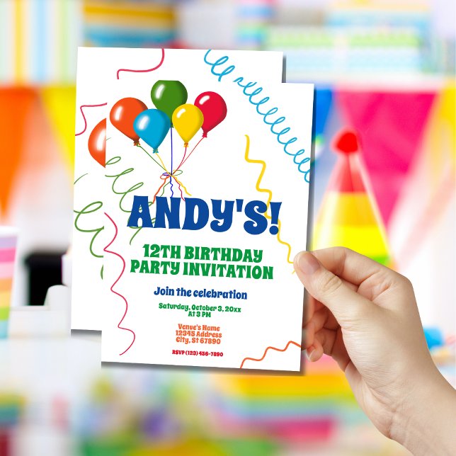 Invitation Balloons Colorés Joyeux 12e Anniversaire (Créateur téléchargé)