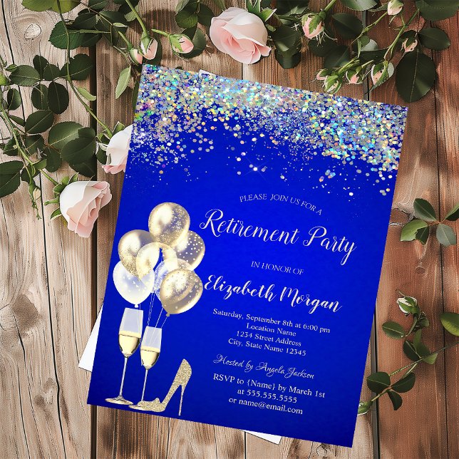Invitation Balloons, Confettis Colorés Bleu Royal Retraite  (Créateur téléchargé)