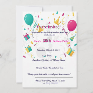 Invitation Balloons Confettis Colorés Fun 35ème