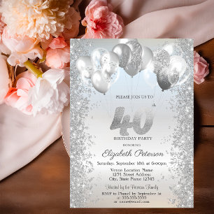 Invitation Balloons Confettis Pailletés Argent Anniversaire 4