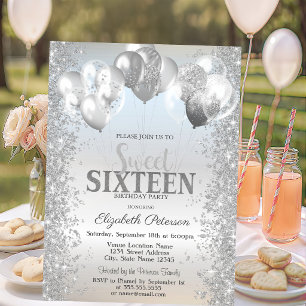 Invitation Balloons Confettis Pailletés Argent Tendances Swee