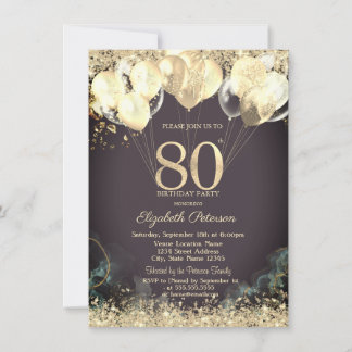 Invitation Balloons Confettis Pailletés Or Bordeaux 80 ans