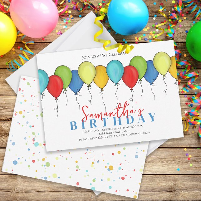 Invitation Balloons d'anniversaire Confetti Fête moderne Cute (Créateur téléchargé)