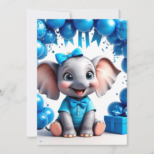 Invitation Balloons d'anniversaire éléphant mignon pour fête  (Devant)