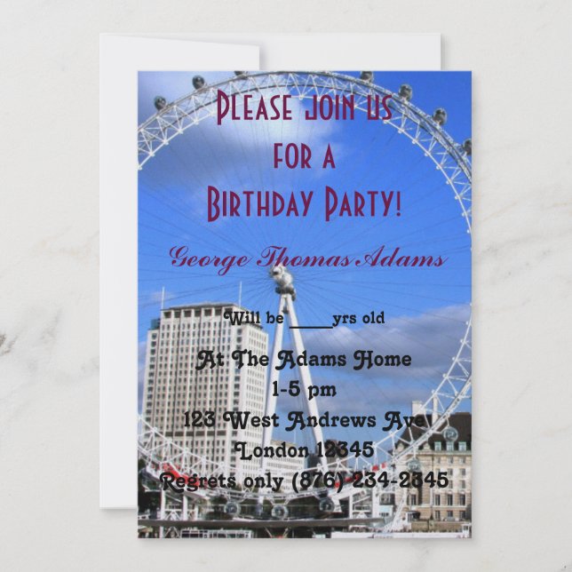 Invitation Balloons d'anniversaire Motif Londres (Devant)