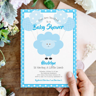 Invitation Balloons de Baby Shower Mouton Turquoise Mignons M