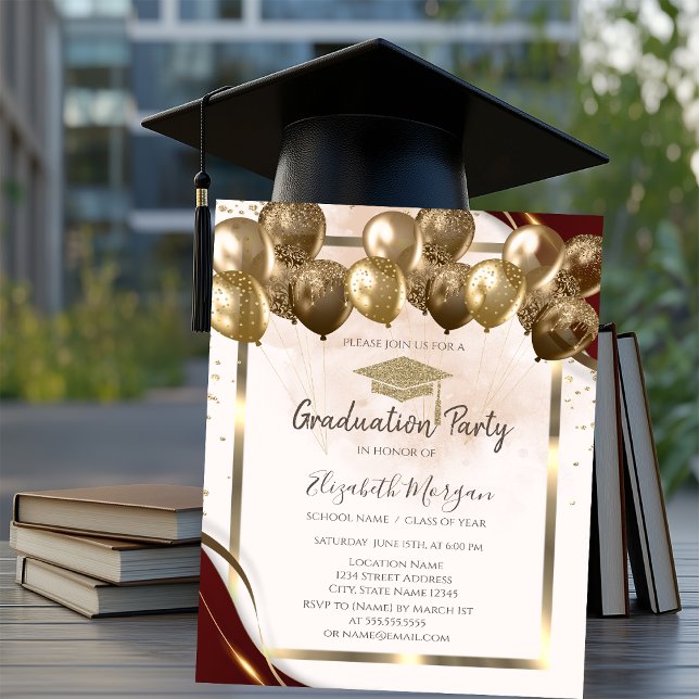Invitation Balloons de chapeau de remise de diplôme or bordur (Créateur téléchargé)
