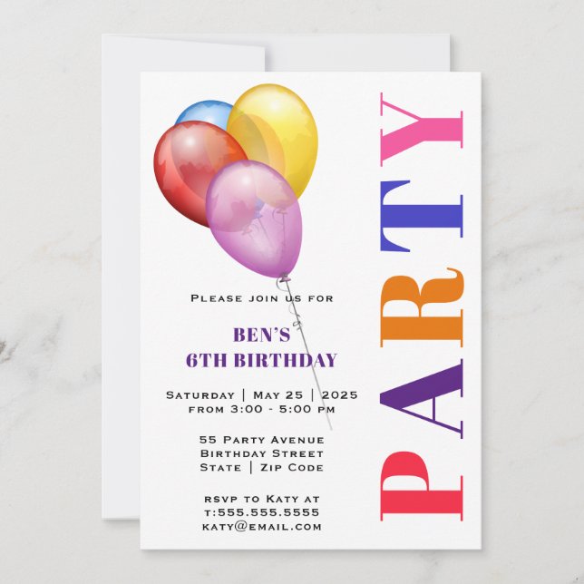 Invitation Balloons de fête Anniversaire (Devant)