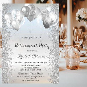 Invitation Balloons de Fête Argent Pailletés Tendances pour l