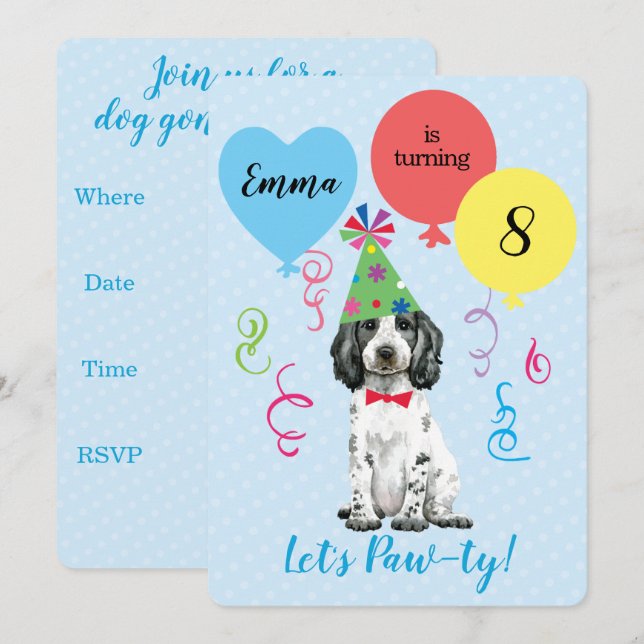 Invitation Balloons de fête d'anniversaire Anglais Cocker Esp (Devant / Derrière)
