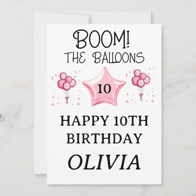Invitation Balloons de fête d'anniversaire modernes pour fill (Devant)
