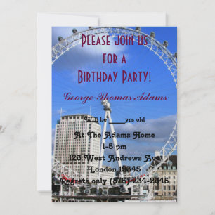 Invitation Balloons de fête d'anniversaire motif Londres