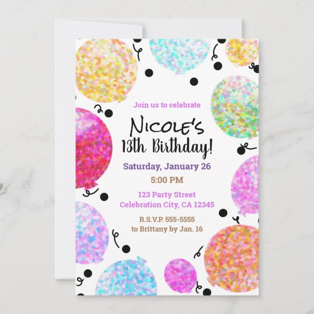 Invitation Balloons de fête Points Mignons Anniversaire (Devant)
