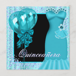 Invitation Balloons de fête violets sarcelle bleus Quinceaner