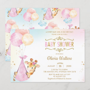 Invitation Balloons de Giraffe en Whimsical Baby shower Girl