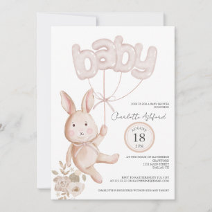 Invitation Balloons de Lapin Aquarelle Bohème Neutre Baby Sho