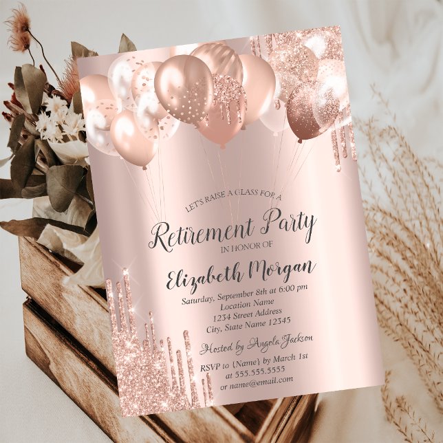 Invitation Balloons de retraite avec gouttes de paillettes or (Créateur téléchargé)