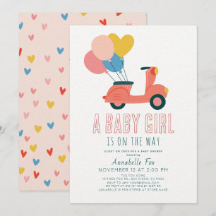 Invitation Balloons de Scooter rose Baby shower fille