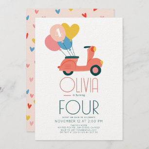 Invitation Balloons de Scooter rose Fille Anniversaire