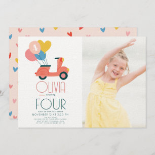 Invitation Balloons de Scooter rose fille Anniversaire Photo