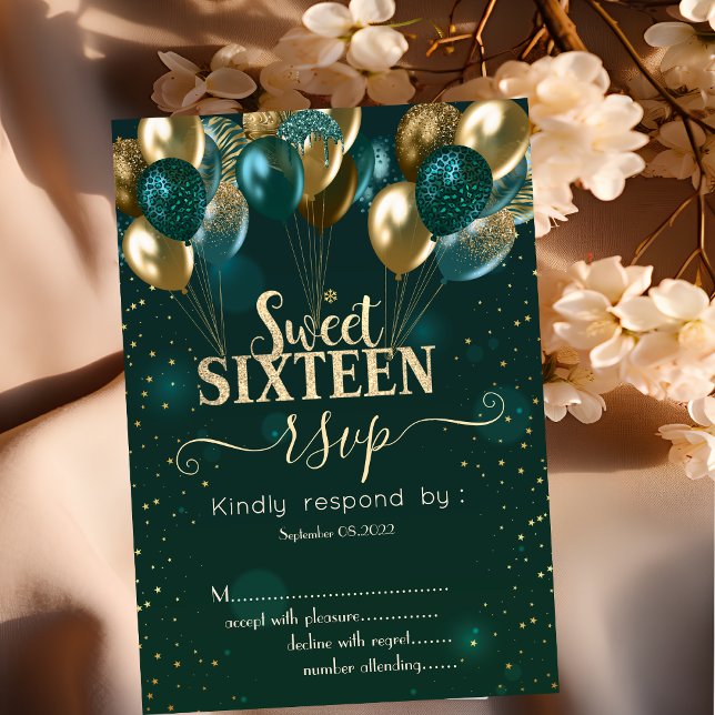 Invitation Balloons Dégoulinants de Paillettes Dorées Vert Do (Créateur téléchargé)