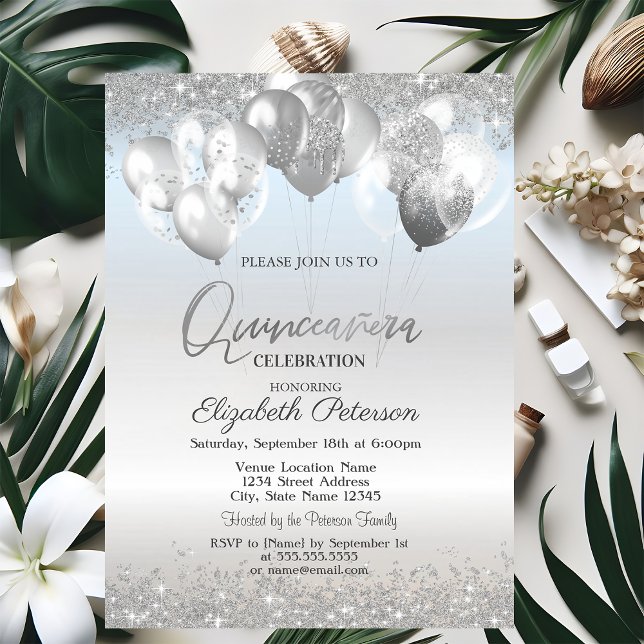 Invitation Balloons Diamants Pailletés Argent Tendances   (Créateur téléchargé)