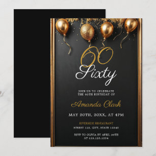Invitation Balloons d'or Confetti & Frame 60e anniversaire