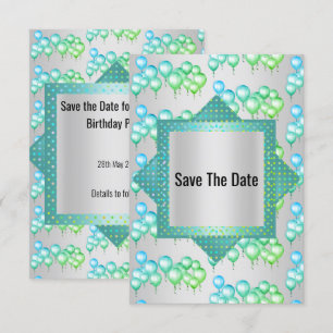 Invitation Balloons Économisez la Date Vert Argent Clair
