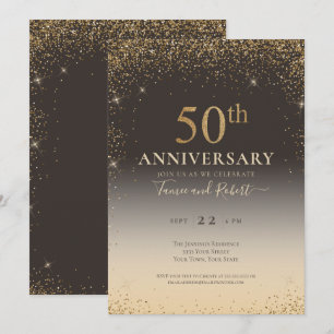 Invitation Balloons élégants dorés pailletés 50e anniversaire