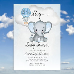 Invitation Balloons éléphants bébé garçon Shower Bleu