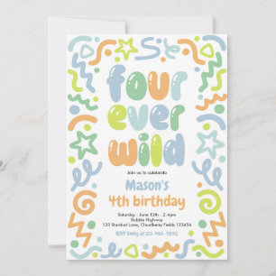 Invitation Balloons en confettis Four Ever Wild 4e anniversai