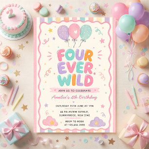 Invitation Balloons en confettis Four Ever Wild pour un 4ème