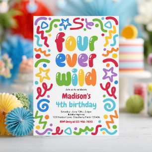 Invitation Balloons en confettis Four Ever Wild pour un 4ème