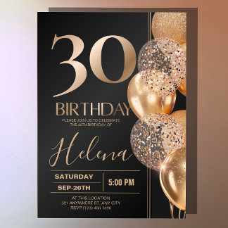 Invitation Balloons en confettis glamour pour les 30 ans d'an