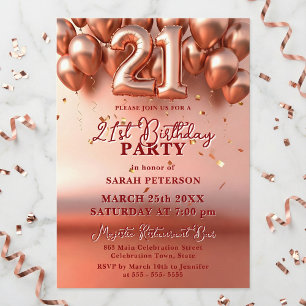 Invitation Balloons en faux feuillet doré rose élégants pour