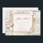 Invitation Balloons en flûtes dorées de 50ème partie<br><div class="desc">Cela donnera à vos invités une idée de la fête du glam qu'ils ont été invités avec ce design élégant avec vos détails dans une bordure en or faux scintillant sur un fond motif tourbillon avec confettis d'or, flûtes de champagne et ballons. Personnalisez facilement le texte à vos propres détails...</div>