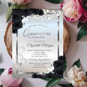 Invitation Balloons en forme de verre à vin Roses noires pour