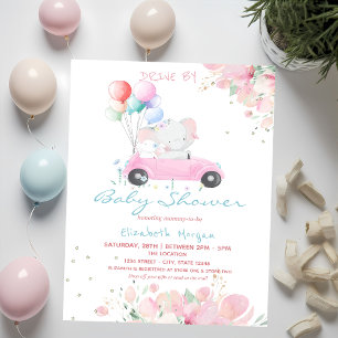 Invitation Balloons en forme de voiture Points Floral Baby Sh