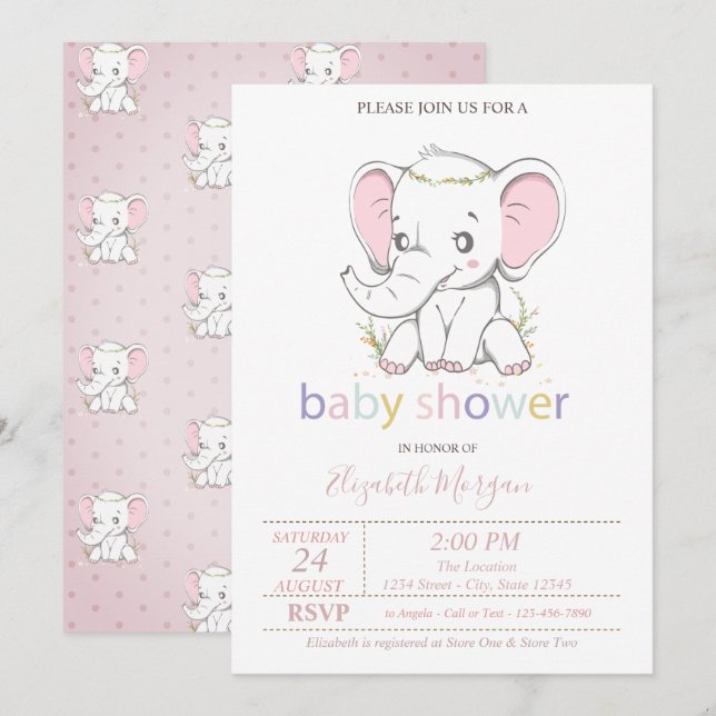 Invitation Balloons en forme d'éléphant bébé mignon pour Baby (Devant / Derrière)