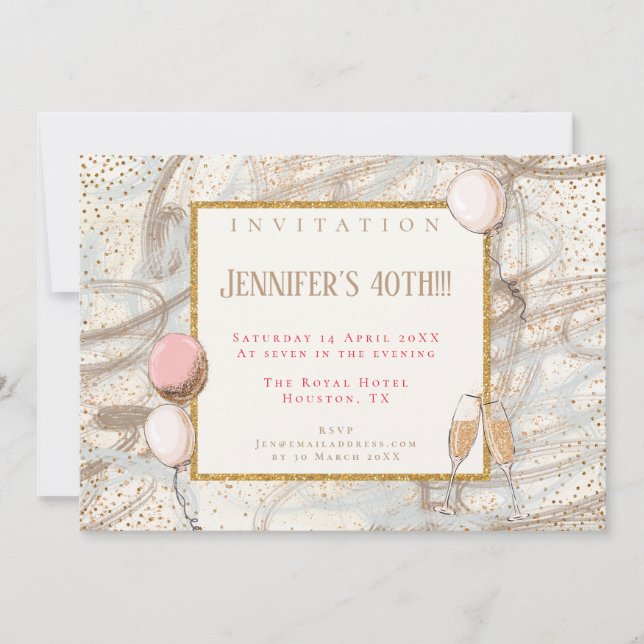 Invitation Balloons en or Confetti de 40ème partie (Devant)