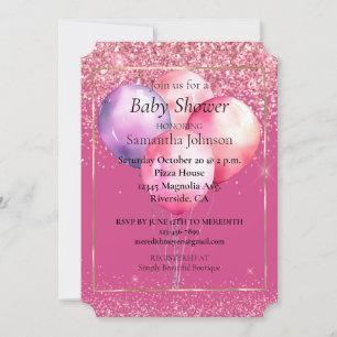 Invitation Balloons en or de Parties scintillant rose fille